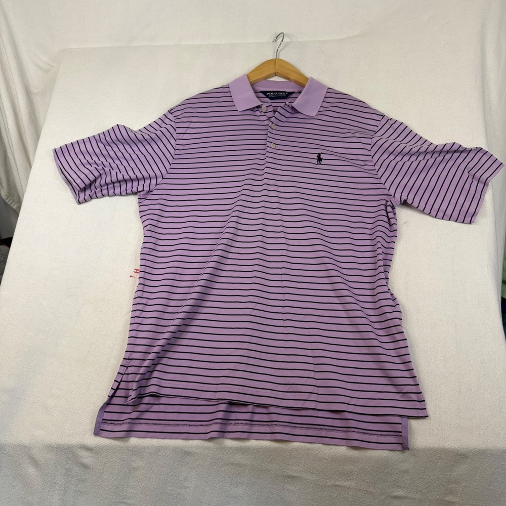Polo Golf Ralph Lauren Mens Purple Striped Pima Cotton Polo Shirt Size M 1518